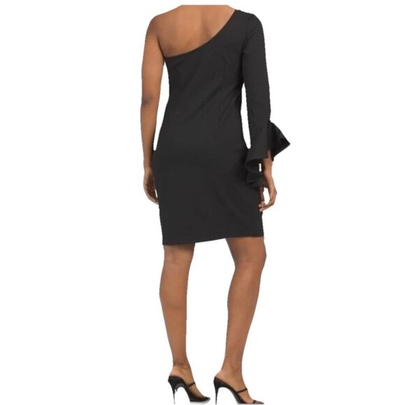 TRINA TURK Black Kadinsky One Shoulder Bell Sleeve Cocktail Dress NWT Sz 2 - Picture 2 of 2